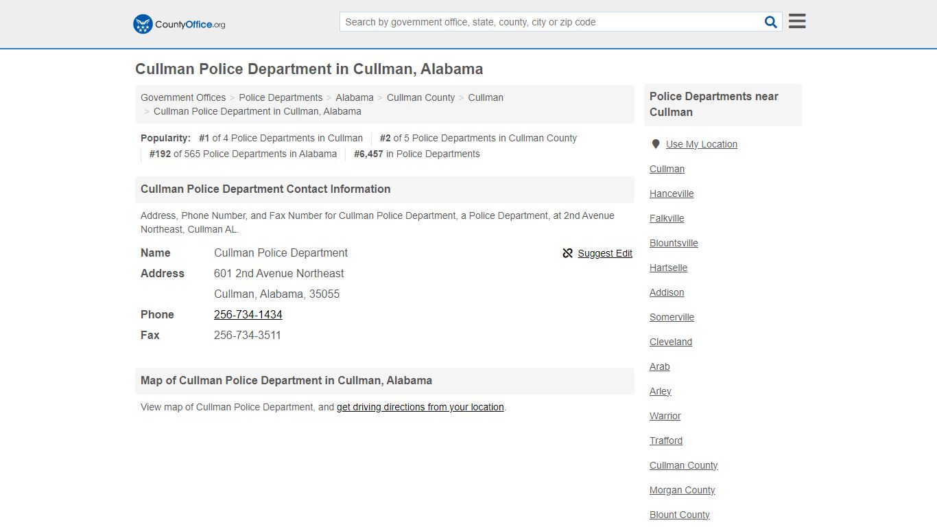 Cullman Police Department - Cullman, AL (Address, Phone, and Fax)